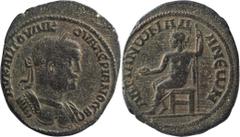 Roman Provincial Valerian I. AE 29; Valerian I; 253-260 AD, Adana, Cilicia, AE 29, 16.48g. SNG Paris-1887 (same obv. die). Obv: Laureate and cuirassed bust r. Rx: Zeus seated l. holding patera and sce