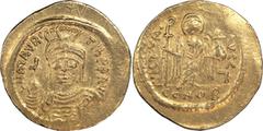 Byzantine Maurice. Solidus; Maurice; 582-602 AD. Constantinople, c. 583/4-602 AD, Solidus, 4.48g. MIB-6, Berk-82, Sear-478. Obv: D N mAVRC - TIb PP AVΙ Draped, cuirassed bust facing, wearing plumed he