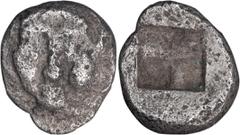 Ancient Greek Uncertain Thrace Hemiobol. ; Uncertain Thrace Hemiobol; 550-500 BC. Hemiobol, 0.44g. SNG Cop-1003. Obv: Facing head of Gorgon. Rx: Rude incuse.. aVF