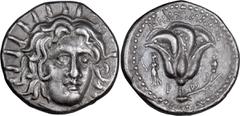 Ancient Greek Caria, Rhodes. Didrachm; Caria, Rhodes; c. 250-230 BC, Didrachm, 6.51g. SNG Keckman-537; Ashton-208. Obv: Radiate head of Helios facing, slightly r. Rx: Rose with bud on r., P - O to eit