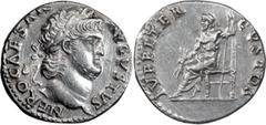 Roman Imperial Nero. Denarius; Nero; 54-68 AD, Rome, 65-6 AD, Denarius, 3.30g. BM-74, Paris-220, C-119 (3 Fr.), RIC-53. Obv: NERO CAESAR - AVGVSTVS Head laureate r. Rx: IVPPITER - CVSTOS Jupiter seate