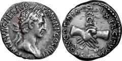 Roman Imperial Nerva. Denarius; Nerva; 96-98 AD, Rome, 97 AD, Denarius, 3.53g. BM-29, Paris-19, C-29, RIC-15. Obv: IMP NERVA CAES AVG - P M TR P COS III P P Head laureate r. Rx: CONCORDIA - EXERCITVVM