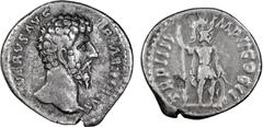 Roman Imperial Lucius Verus. Denarius; Lucius Verus; 161-169 AD, Rome, 164 AD, Denarius, 3.37g. BM-282, C-229, RIC-515. Obv: L VERVS AVG - ARMENIACVS Head bare r. Rx: TR P IIII - IMP II COS II Mars st
