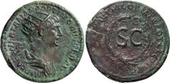 Roman Imperial Trajan. Semis; Trajan; 98-117 AD, 116 AD, Semis, 3.17g. MIR-938v (32 spec.), BM-1103, C-123, RIC-650. Obv: IMP CAES NER TRAIANO OPTIMO AVG GERM Bust radiate, draped r. Rx: DAC PARTHICO 