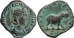 Roman Imperial Otacilia Severa. Sestertius; Otacilia Severa; Rome, 248 AD, Sestertius, 16.44g. RIC-200a (S), C-65 (12 Fr.). Obv: MARCIA OTACIL SEVERA [A]VG Bust draped r., wearing stephane. Rx: SAECVL