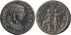 Roman Provincial Julia Paula. ; Julia Paula; Edessa, Macedonia, AE 24-24.5, 11.88g. Rev. type var. of Sear-3149 (same obv. die). Obv: IOVΛΙΑ - ΠΑVΛΑ AVΓ Bust draped r. Rx: EΔECCAIΩN Helmeted Roma seat