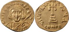 Byzantine Tiberius III. Solidus; Tiberius III; 698-705 AD. Constantinople, Solidus, 4.34g. Berk-193, Sear-1360, MIB-1. Obv: D TIbERI - US PE - AV Bust facing, with short beard, wearing crown and cuira