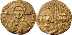 Byzantine Justinian II, Second Regin, with Tiberius. Solidus; Justinian II, Second Regin, with Tiberius; 705-711 AD. Constantinople, Solidus, 4.49g. Sear-1415, Berk-201, MIB-2b. Obv: Bust of Christ fa