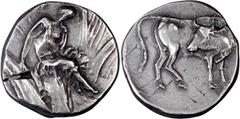 Ancient Greek Crete, Gortyna. Stater; Crete, Gortyna; c. 330-270 BC, Stater, 11.51g. Svoronos-59 and pl. XIV, 6; Le Rider-21c and pl. XIV, 4 (this coin); SNG Cop-442. Obv: Europa seated r. amid the br