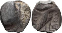Ancient Greek Philistia, Gaza. AR ma'ah-obol; Philistia, Gaza; c. 5th-4th cent. BC, AR ma'ah-obol, 0.70g. Gitler/Tal, pp. 122-3, Gaza V, 10O. Obv: Die heavily worn, type unclear. Rx: Owl standing r., 