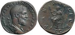 Roman Imperial Pupienus. Sestertius; Pupienus; 238 AD, Rome, Sestertius, 19.28g. BM-49, pl. 46 (same rev. die); C-23 (15 Fr.); RIC-22a (S). Obv: IMP CAES M CLOD PVPIENVS AVG Bust laureate, draped, cui
