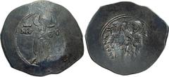 Byzantine Andronicus I. Billion Aspron Trachy; Andronicus I; 1183-1185 AD. Constantinople, BI Aspron Trachy, 5.13g. Sear-1985. Obv: Nimbate Virgin standing facing on dias, holding before her nimbate f