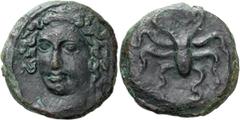 Ancient Greek Sicily, Syracuse. AE Tetras; Sicily, Syracuse; c. 405-367 BC, Tetras, 1.72g. Calciati-29, SNG ANS-385. Obv: Head of nymph facing, slightly l. Rx: Octopus.. EF
