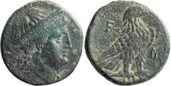 Ancient Greek Elis, Olympia. 1 1/2 Assaria; Elis, Olympia; c. 40-35 BC, 2 Assaria, 11.67g. Weber-4082, BCD-307. Obv: Head of Hera r., wearing stephane ornamented with palmettes. Rx: Eagle standing r. 