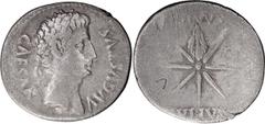 Roman Imperial Augustus. Denarius; Augustus; 27 BC-14 AD, Caesaraugusta, 19-18 BC, Denarius, 3.54g. Paris-1305. Obv: CAESAR - AVGVSTVS Head r. wearing oak wreath. Rx: Comet with tail upwards, DIVVS ab