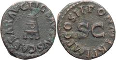 Roman Imperial Claudius I. Quadrans; Claudius I; 41-54 AD, Rome, 1-6/12 Jan. 42 AD, Quadrans, 2.73g. RIC-88 (R3), Paris-191, von Kaenel-Type 65. Obv: TI CLAVDIVS CAESAR AVG Three-legged modius. Rx: PO