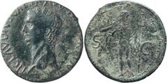 Roman Imperial Claudius I. 40-as; Claudius I; 41-54 AD, As, 8.86g. Obv: TI CLAVDIVS CA...IMP Head of Claudius bare l. Rx: S - C across field, Neptune standing l. holding dolphin and trident. Ex Curtis