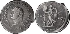 Roman Imperial Titus Mule, with reverse of Divus Vespasian. Denarius; Titus Mule, with reverse of Divus Vespasian; 79-81 AD, Rome, 79 AD, Denarius, 3.58g. RIC-368 (R3), pl. 89 (this coin). Obv: IMP TI