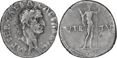 Roman Imperial Galba. Denarius; Galba; 68-69 AD, Rome, Denarius, 3.31g. BM-52, RIC-218 (R2), C-344 (25 Fr.). Obv: IMP SER GALBA CAESAR AVG Head laureate r. Rx: VIR - TV[S] across field, Nude emperor s