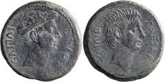 Roman Republic Octavian & Divus Julius Caesar. Sestertius; Octavian & Divus Julius Caesar; c. 38 BC, Sestertius, Cr-535/1, Sear, Imperators-308. Obv: CAESAR DIVI F Bare head of Octavian r. Rx: DIVOS I