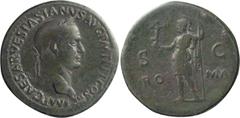 Roman Imperial Vespasian, Reverse Die of Galba. Sestertius; Vespasian, Reverse Die of Galba; 69-79 AD, Rome, 71 AD, Sestertius, 23.43g. RIC-102 (R2). Obv: IMP CAESAR VESPASIANVS AVG P M T P P P COS II
