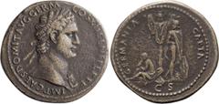Roman Imperial Domitian with legend error. Sestertius; Domitian with legend error; 81-96 AD, Rome, 86 AD, Sestertius, 25.43g. Cf. RIC-463 (without the error). Obv: IMP CAES DOMIT AVG GERM - COS XII CE