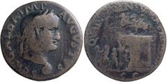 Roman Imperial Galba. 40-as; Galba; 68-69 AD, Tarraco, As, 10.52g. Cf. Paris-40; cf. Cohen 165 (60 Fr.). Obv: SER GALBA IMP - AVGVSTVS Head laureate r., globe under neck. Rx: QVAD[RAGENSVMA REMISSA] a