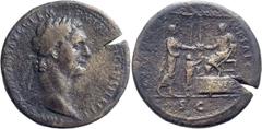 Roman Imperial Domitian. Sestertius; Domitian; 81-96 AD, Rome, 88-9 AD, Sestertius, 24.34g. RIC-609 (C), BM-428, C-81 (50 Fr.). Obv: IMP CAES DOMIT AVG GERM - P M TR P VIII CENS PER P P Head laureate 