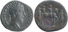 Roman Imperial Marcus Aurelius. Sestertius; Marcus Aurelius; 161-180 AD, Rome, 169-170 AD, Sestertius, 24.70g. RIC-978. Obv: M ANTONINVS AVG TR P XXIIII, Laureate bust r. Rx: PROFECTIO AVG S C COS III