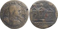 Roman Provincial Caracalla. AE; Caracalla; 198-217 AD, Pergamum, Mysia, AE, 34.20g. SNG BM-2227-9. Obv: Laureate bust r. Rx: Three temples, the outer two (of Augustus and Trajan) hexastyle, the inner 