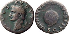 Roman Imperial Divus Augustus restored by Nerva. Dupondius; Divus Augustus restored by Nerva; Rome, 96-98 AD, Dupondius or As, 11.39g. BM-154, pl. 8.2 (same obv. die); Komnick p. 102, Type 7.0, pl. 20