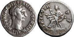 Roman Imperial Trajan. Denarius; Trajan; 98-117 AD, Rome, 98 AD, Denarius, 3.33g. Woytek-1a (9 spec.). Obv: IMP NERVA CAES TRAIAN AVG GERM P M Head laureate r. Rx: TR P COS II - P - P Abundantia-Secur