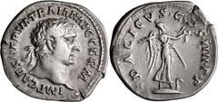 Roman Imperial Trajan. Denarius; Trajan; 98-117 AD, Rome, 102 AD, Denarius, 3.09g. Woytek-140a (4 spec.). Obv: IMP CAES NERVA TRAIAN AVG GERM Head laureate r. Rx: DACICVS COS IIII P P Victory advancin