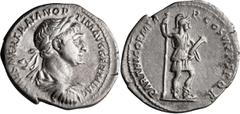 Roman Imperial Trajan. Denarius; Trajan; 98-117 AD, Rome, 116-7 AD, Denarius, 2.66g. Woytek, MIR-578f (2 spec.), pl. 115 (same obv. die). Obv: [IMP] CAES NER TRAIAN OP - TIM AVG GERM DAC Bust laureate