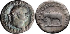 Roman Imperial Titus. Denarius; Titus; 79-81 AD, Rome, AD 80, Denarius, 2.81g. RIC-115. Obv: IMP TITVS CAES VESPASIAN AVG P M, Laureate head r. Rx: TR P IX IMP XV COS VIII P P, Elephant, cuirassed, l.