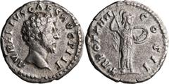 Roman Imperial Marcus Aurelius as Caesar. Denarius; Marcus Aurelius as Caesar; 138-161 AD, Rome, 159-160 AD, Denarius, 2.99g. RIC-483. Obv: AVRELIVS CAES AVG PII F, Head of Marcus Aurelius, bare, righ