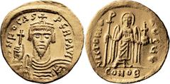 Byzantine Focas. Solidus; Focas; 602-610 AD. Constantinople, c. 607-609 AD, Solidus, 4.36g. Berk-101, Sear-620, MIB-9. Obv: ON FOCAS PERP AVG Draped, cuirassed, frontal bust of Focas wearing crown wit