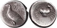 Ancient Greek Sicily, Akragas. Tetradrachm; Sicily, Akragas; 470/65-440 BC, Tetradrachm, 19.22g. Westermark-Period II, Group 1, 298. Obv: Sea eagle standing left; AKRAC-ANTOΣ around. Rx: Crab within i