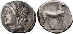 Ancient Greek Zeugitania, Carthage. Achaean League Hemidrachm, ex BCD; Zeugitania, Carthage; 215-203 BC, Hemidrachm, 1.72g. SNG Cop-369. Obv: Head of Tanit left, wreathed with wheat, dotted border. Rx
