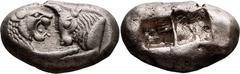 Ancient Greek Lydia, Croesus. Stater; Lydia, Croesus; Stater, 10.61g. Berk-20. Obv: Forepart of roaring lion r. confronting forepart of bull l. Rx: Two incuse punches.Among the Croesus heavy staters, 