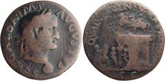 Roman Imperial Galba. 40-as; Galba; 68-69 AD, Tarraco, As, 10.52g. Cf. Paris-40; cf. Cohen 165 (60 Fr.). Obv: SER GALBA IMP - AVGVSTVS Head laureate r., globe under neck. Rx: QVAD[RAGENSVMA REMISSA] a