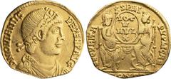 Roman Imperial Jovian. Solidus; Jovian; 363-364 AD, Constantinople, 363 AD, Solidus, 3.88g. S-19192, RIC-464. Obv: D N IOVIAN VS P F PERP AVG, diademed and cuirassed bust right Rx: VOT V MVLT X within