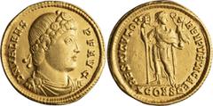 Roman Imperial Valens. Solidus; Valens; 364-378 AD, Constantinople, 367-375 AD, Solidus, 4.44g. RIC-25b, Depeyrot-21/2. Obv: D N VALENS-P F AVG, Bust right. Rx: RESTITVTOR-REIPVBLICAE, Emperor, head r