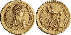 Roman Imperial Valentinian II. Solidus; Valentinian II; 375-392 AD, Constantinople, 375-378 AD, Solidus, 4.45g. Depeyrot-47/5, RIC-69b. Obv: D N VALENTINIANVS P F AVG, bust right. Rx: CONCORDIA AVGGG 