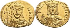Byzantine Nicephorus I. Solidus; Nicephorus I; Constantinople, 802-811 AD, Solidus, 4.47g. DO-2c.2, S-1604. Obv: Crowned and draped facing bust of Nicephorus, holding cross potent and akakia. Rx: Crow