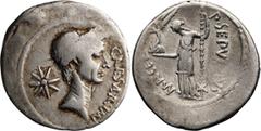 Imperatorial Julius Caesar. Denarius; Julius Caesar; 44 BC, Under P. Sepullius Macer, Rome, Denarius, 3.39g. Cr-480/5b, Syd-1071. Obv: CAESAR IMP, Wreathed head of Julius Caesar r., star behind neck. 
