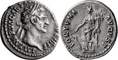Roman Imperial Nerva. Denarius; Nerva; 96-98 AD, Rome, 97 AD, Denarius, 3.38g. RIC-28. Obv: IMP NERVA CAES AVG P M TR P II COS III P P, laureate head r. Rx: FORTVNA AVGVST, Fortuna, draped, standing l