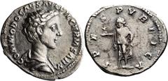 Roman Imperial Commodus as Caesar. Denarius; Commodus as Caesar; 167-177 AD, Rome, 175-176 AD, Denarius, 3.15g. RIC-621. Obv: COMMODO CAES AVG FIL GERM SARM, bare bust r. Rx: SPES PVBLICA, Spes, drape