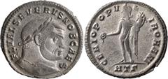 Roman Imperial Severus II as Caesar. Nummus; Severus II as Caesar; 305-306 AD, Heraclea, Nummus, 11.33g. RIC-26a. Obv: FL VAL SEVERVS NOB CAES, laureate head r. Rx: GENIO POPVLI ROMANI, Genius holding