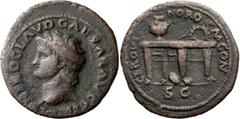 Roman Imperial Nero. Semis; Nero; 54-68 AD, Lugdunum, 62-68 AD, Semis, 4.83g. RPC-487. Obv: NERO CLAVD CAESAR AVG GERM, bare head l. Rx: CER QVINQ ROM CON S C, Table decorated with two sphinxes or gry